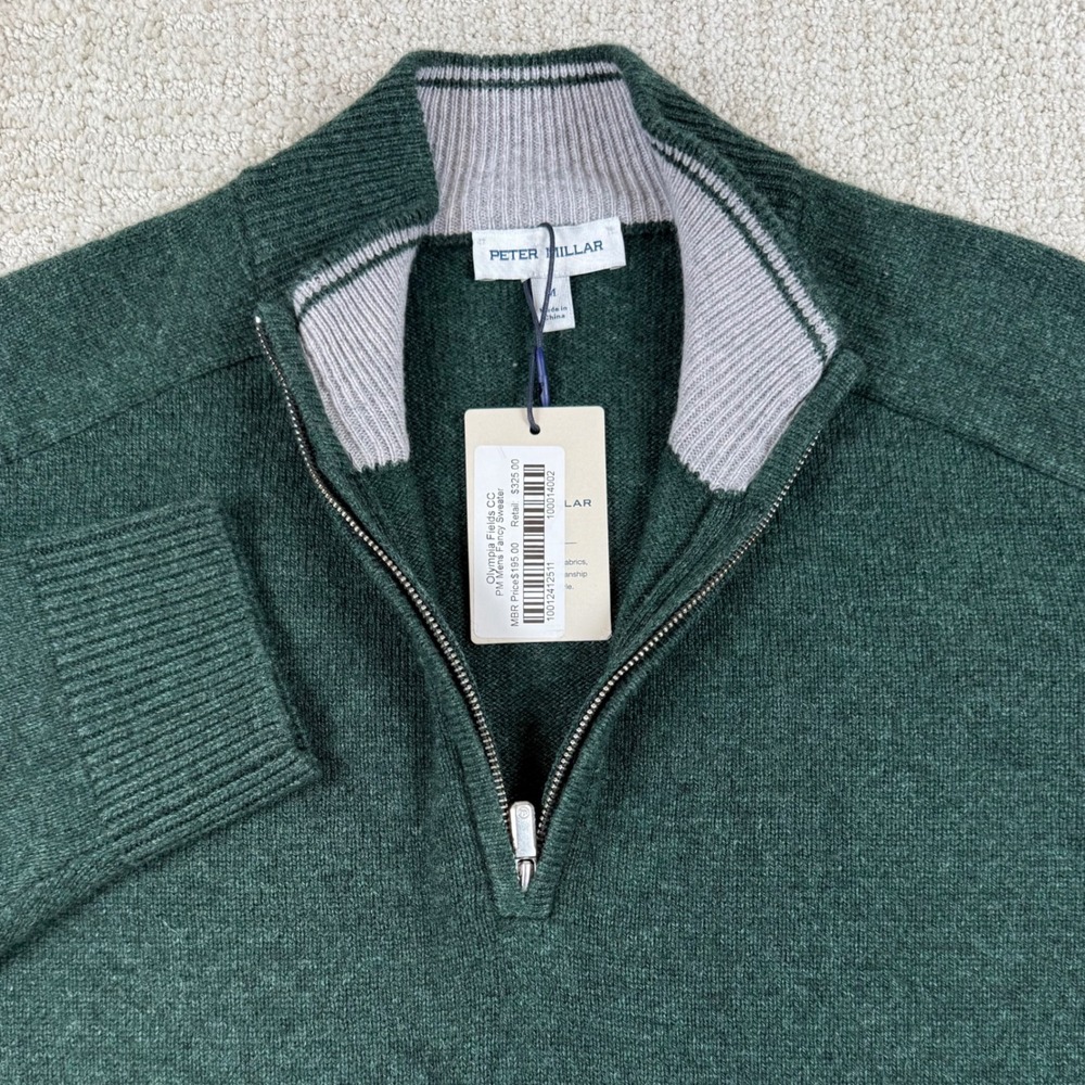 NEW Peter Millar Mens Medium Green Wool Yak Cashmere 1/4 Zip Sweater MF25S05